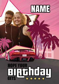 Tap to view 5 Star Birthday Photo Upload Pink Gamer Card