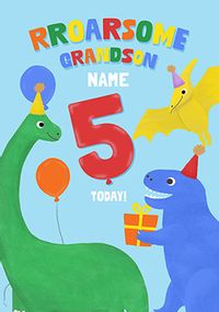 Tap to view Roarsome Grandson 5th Birthday Dinosaur Card