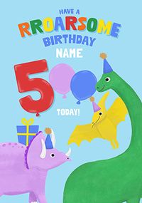 Tap to view Roarsome 5th Birthday Personalised Dinosaur Card