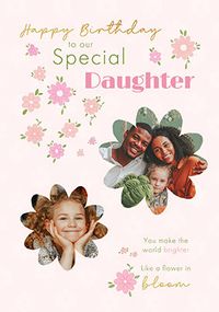 Tap to view Special Daughter Floral 2 Photo Birthday Card