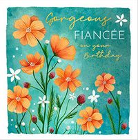 Tap to view Cosmos Flower Square Birthday Card for Fiancée