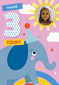 Tap to view Elephant 3rd Birthday Photo Upload Card