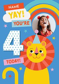 Tap to view Lion 4th Birthday Photo Upload Card