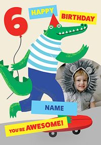 Tap to view Skateboarding Crocodile 6th Birthday Card