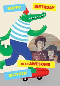 Tap to view Skateboarding Crocodile Birthday Card for Brother