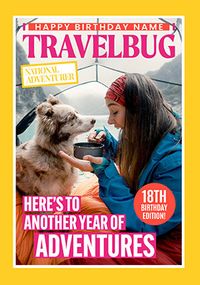 Tap to view Travelbug Magazine Spoof 18th Birthday Photo Card