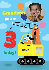 Tap to view Grandson 3rd Birthday Crane Dog Photo Card