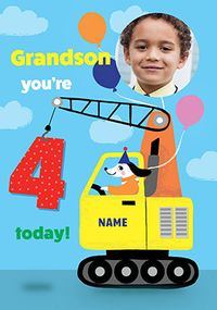 Tap to view Grandson 4th Birthday Crane Dog Photo Card