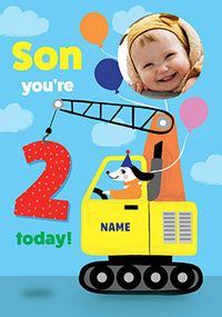 Tap to view Son 2nd Birthday Crane Dog Photo Card