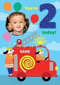 Tap to view 2 Today Fire Truck Photo Birthday Card