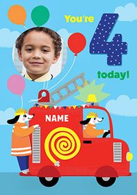 Tap to view 4 Today Fire Truck Photo Birthday Card