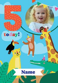 Tap to view Photo Upload Jungle Animals 5th Birthday Card