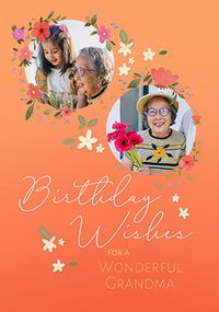 Tap to view Wonderful Grandma Floral 2 Photo Birthday Card