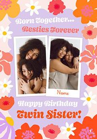 Tap to view Floral Polaroid Twin Sister 2 Photo Birthday Card