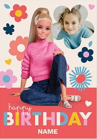 Tap to view Barbie - Retro Floral Photo Upload Birthday Card