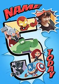 Tap to view Avengers Age 5 Photo Upload Card