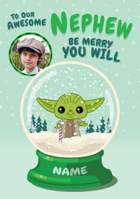 Tap to view Star Wars Yoda Snow Globe Nephew Christmas Photo Card