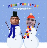 Tap to view Photo Upload Snowmen Square Christmas Card for Boyfriend