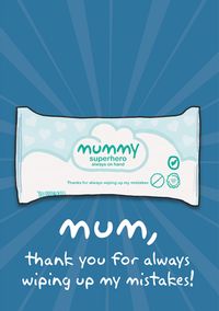 Tap to view Mummy Baby Wipes Blue Mother's Day Card