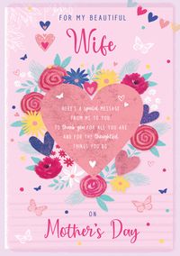 Tap to view Wife - Heart and Flowers Mother's Day Card