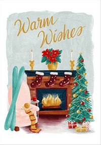 Tap to view Warm Wishes Log Fire Christmas Card