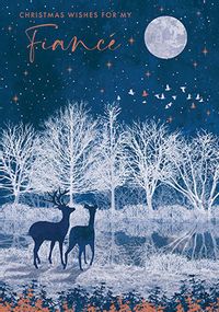 Tap to view Reindeer in Winter Forest Christmas Card for Fiancé