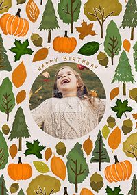 Tap to view Happy Birthday Pumpkins and Trees Photo Card