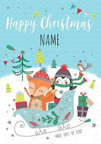 Tap to view Happy Christmas Fox and Penguin Personalised Card