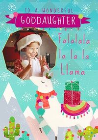 Tap to view Wonderful Goddaughter Christmas Llama Photo Card