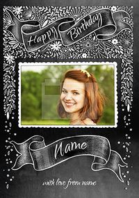 Tap to view Happy Birthday Floral Chalkboard Photo Card