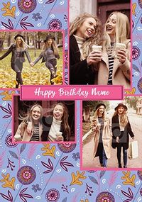 Tap to view Multi Photo Autumnal Leaves Birthday Card