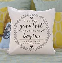 Tap to view Adventure Begins Personalised Cushion