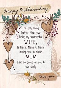 Tap to view Wife and Mum Personalised Mother's Day Card