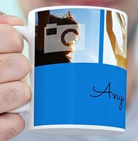 Personalised Mug - 4 Multi Photo Upload with Text Blue