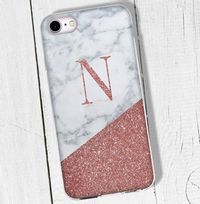 Tap to view Marble and Glitter Personalised Initial iPhone Case