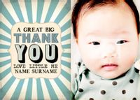 Tap to view Great Big Baby Thank You Card - Blue & White Stripes