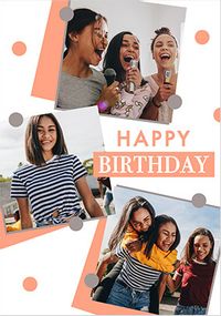 Tap to view Pink Polka dot 3 Photo Birthday Card