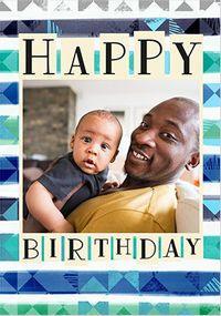 Tap to view Geo Blue Photo Birthday Card