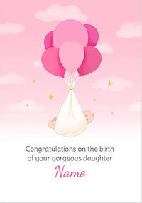 Tap to view Pink Balloons Personalised New Baby Card