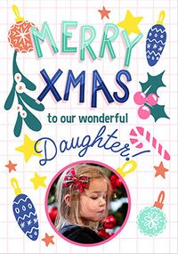 Tap to view Wonderful Daughter Baubles Photo Christmas Card