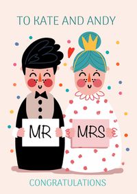 Tap to view Mr and Mrs Cute Illustration Personalised Wedding Card