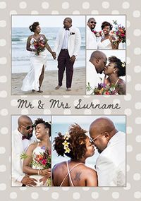 Tap to view Mr & Mrs 5 Photo Grey Polka Dot Wedding Card