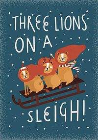Tap to view Three Lions on a Sleigh Christmas Card