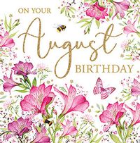 Tap to view Pink Flowers August Birthday Card