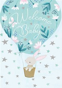 Tap to view Bunny In A Balloon Blue Baby Card