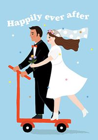 Tap to view Happily Ever After Scooter Couple Wedding Card