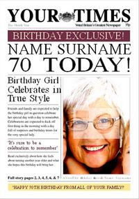 Tap to view Spoof Newspaper - Your Times Her 70th