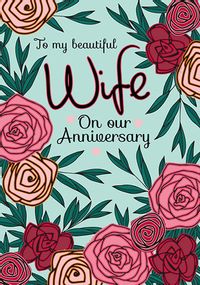 Tap to view Wife pink and red Roses Anniversary Card