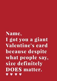 Tap to view Size Does Matter Personalised Giant Valentine's Card